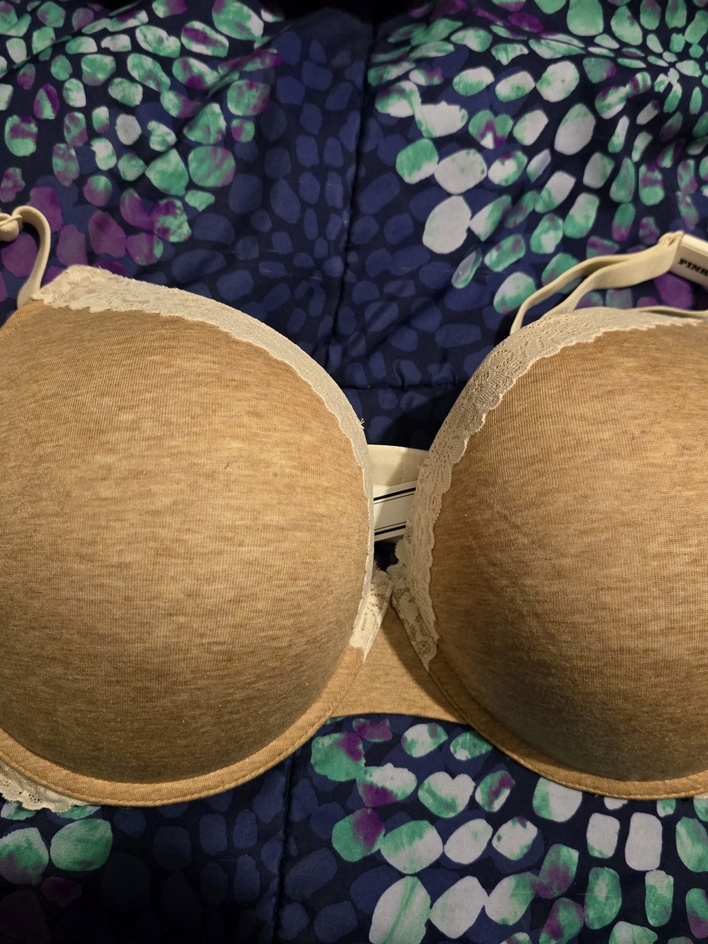 PINK Victoria's Secret Heathered Tan Lace-Trim T-Shirt Bra